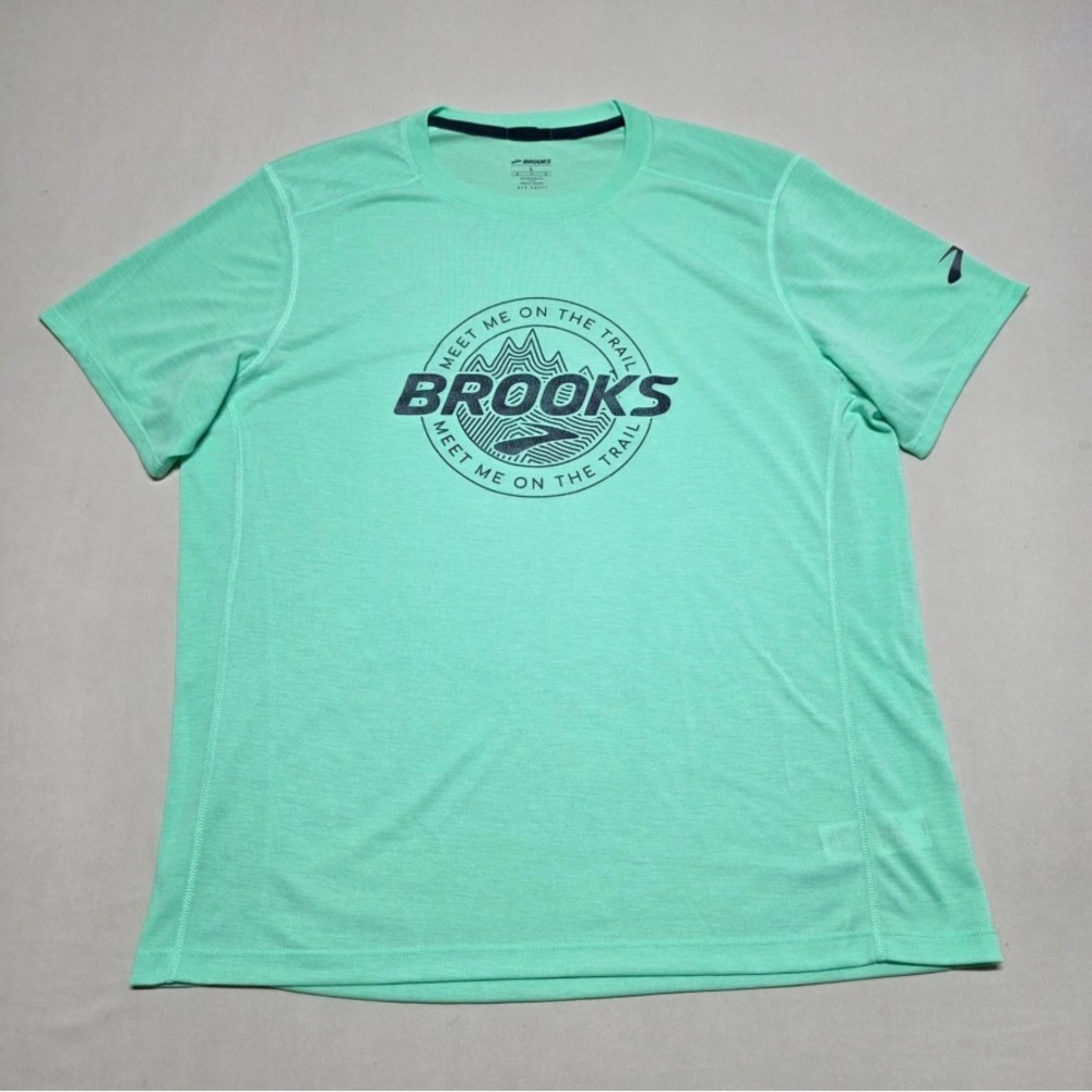 Brooks Men Meet Me On The Trail Running T-Shirt Green Large Pullover AthleticFit